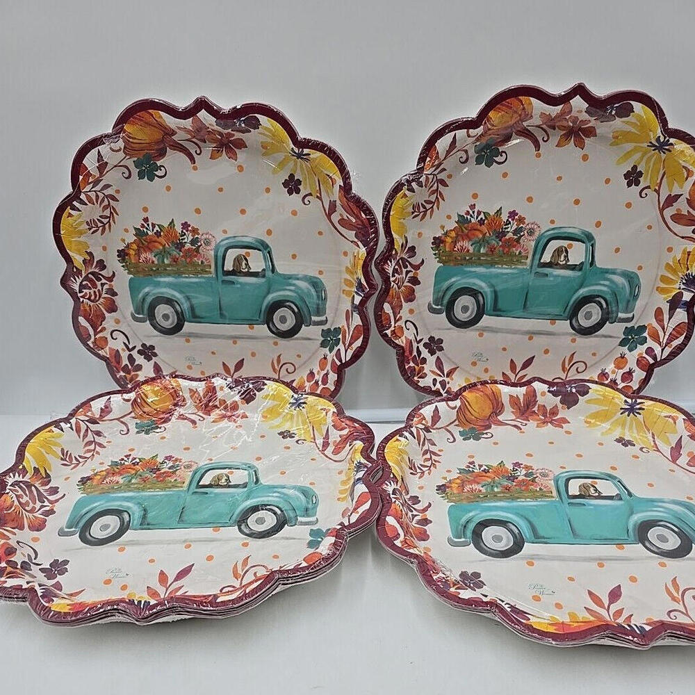 4 PACKS The Pioneer Woman Pumpkin Dog Truck Paper Plate; 32 Ct.; 11.5" - Picture 2 of 9